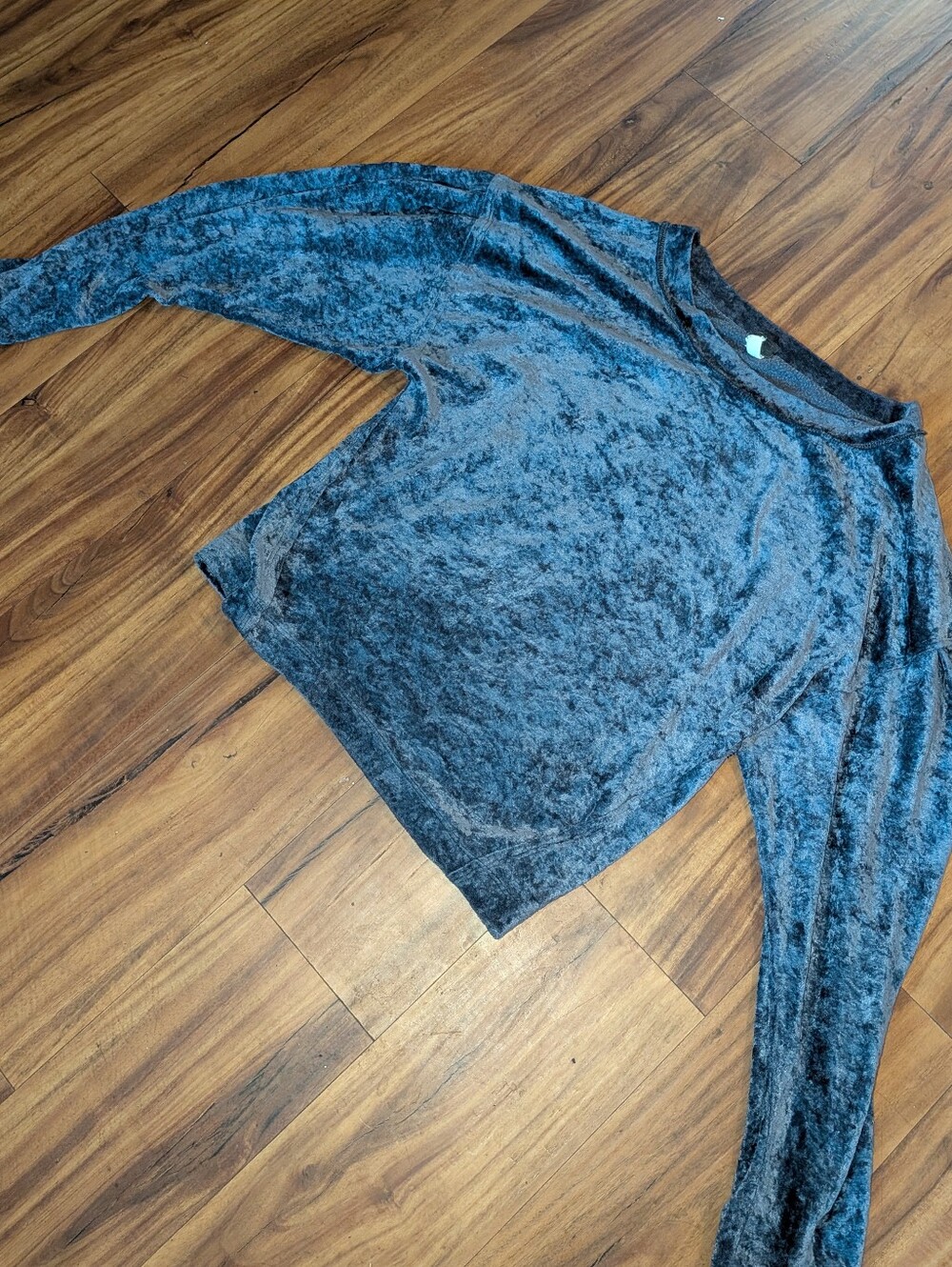 We The Free Crushed Velvet Long-Sleeve Top - Navy Grey